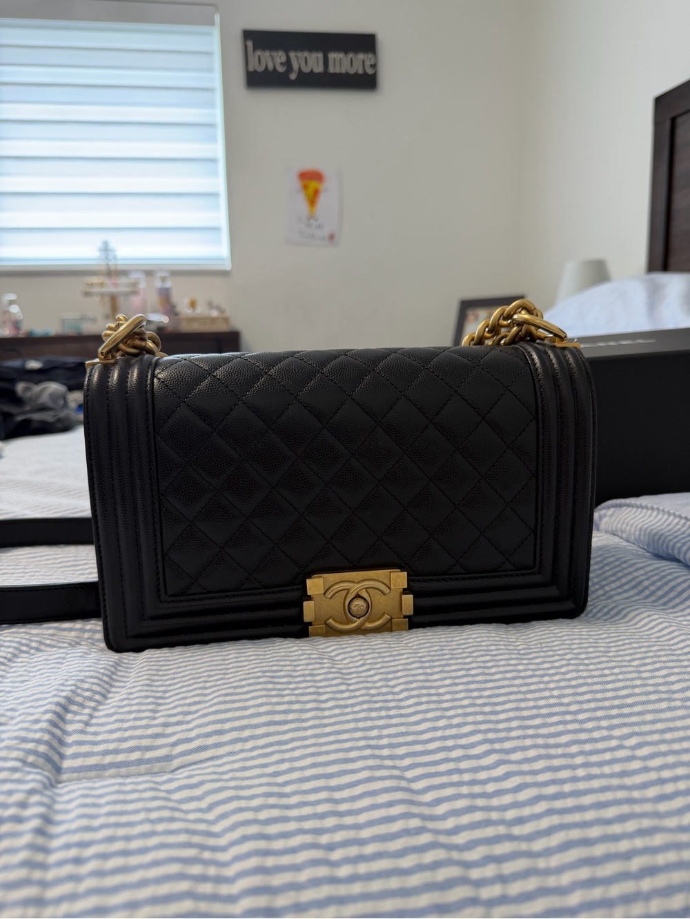 CHANEL Black Quilted Leather Shoulder Bag with Gold Hardware